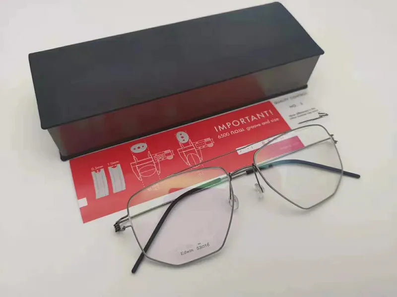 Denmark Brand Titanium Glasses Frame Men Women Double-Beam Square Eyewear Screwless Handmade Eyeglasses Frames Edwin Oclus De