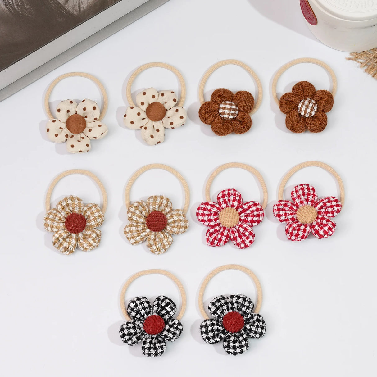 10Pcs/Set Girls cute Hair Loop Childrens Hair Ties with Flowers Elastics Ponytail Holders Pigtails Rubber Band Hair Accessories