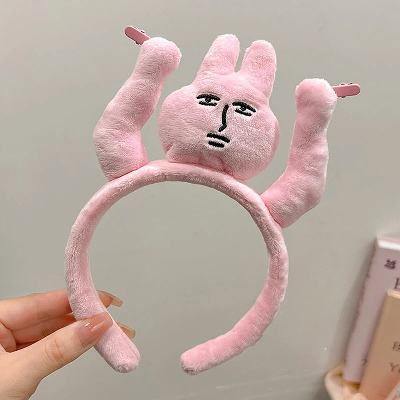 Pink Rabbit Hairband Cute Headband Kawaii Plush Hair Accessory Funny Wide-Brimmed Hairpin Creativity Headdress Gift