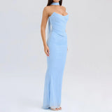 Suninheart Elegant 2 Pieces Dress Set with Scarf Women Fashion Matching Sets Sexy Cropped Top and Long Dress Set Casual Dress