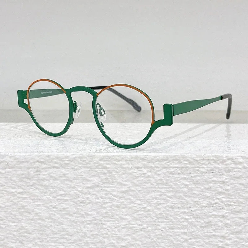 High Quality Japanese Retro Red Patchwork Round Pure Titanium Glasses Frames Men Eyeglasses Women Customizable lenses