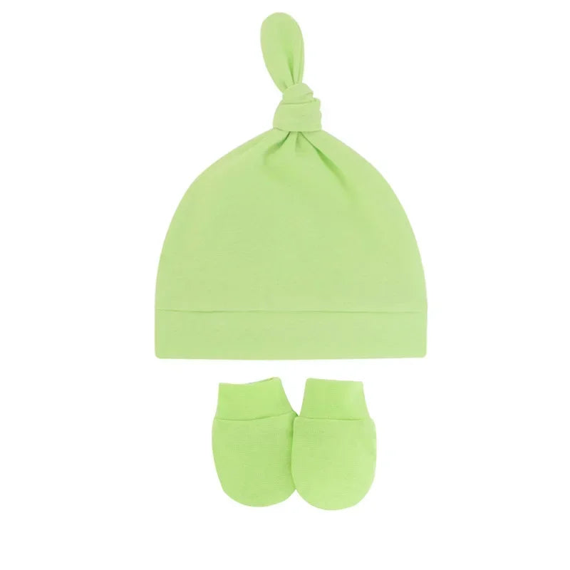 Newborn Baby Hat with Gloves Autumn Winter Warm Cotton Kids Beanies Stuff Children Accessories Infant Nightcap 0-6 Months Babies