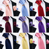 Luxury Solid Silk Ties Set For Men Necktie Handkerchief Cufflinks With Gold Metal Ring Brooch Suit Wedding Party Men Accessories