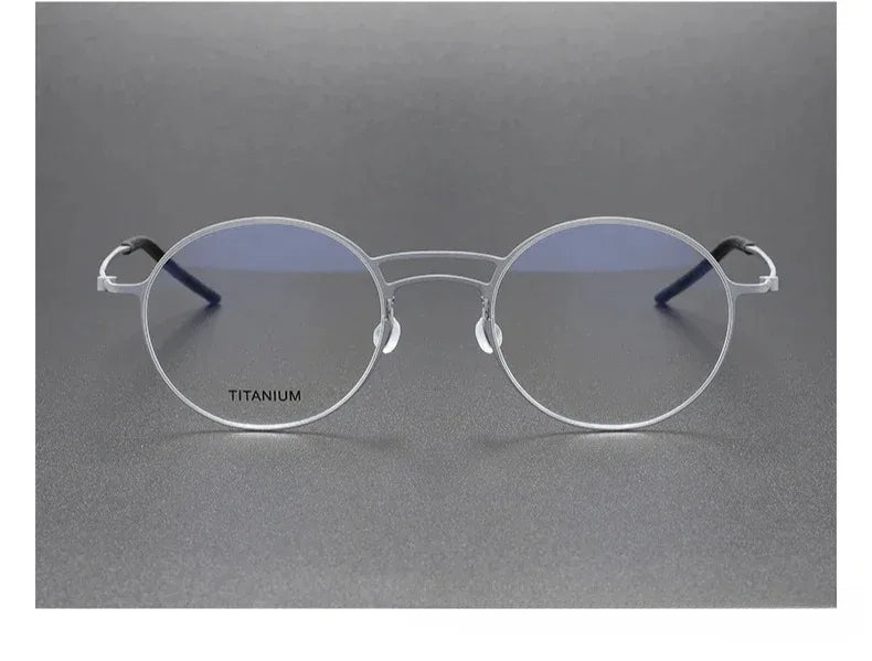 Handmade Round Titanium Glasses Frames 5518 Retro Men Double Beam Round No Screw Eyeglasses Denmark Brand Lightweight Women