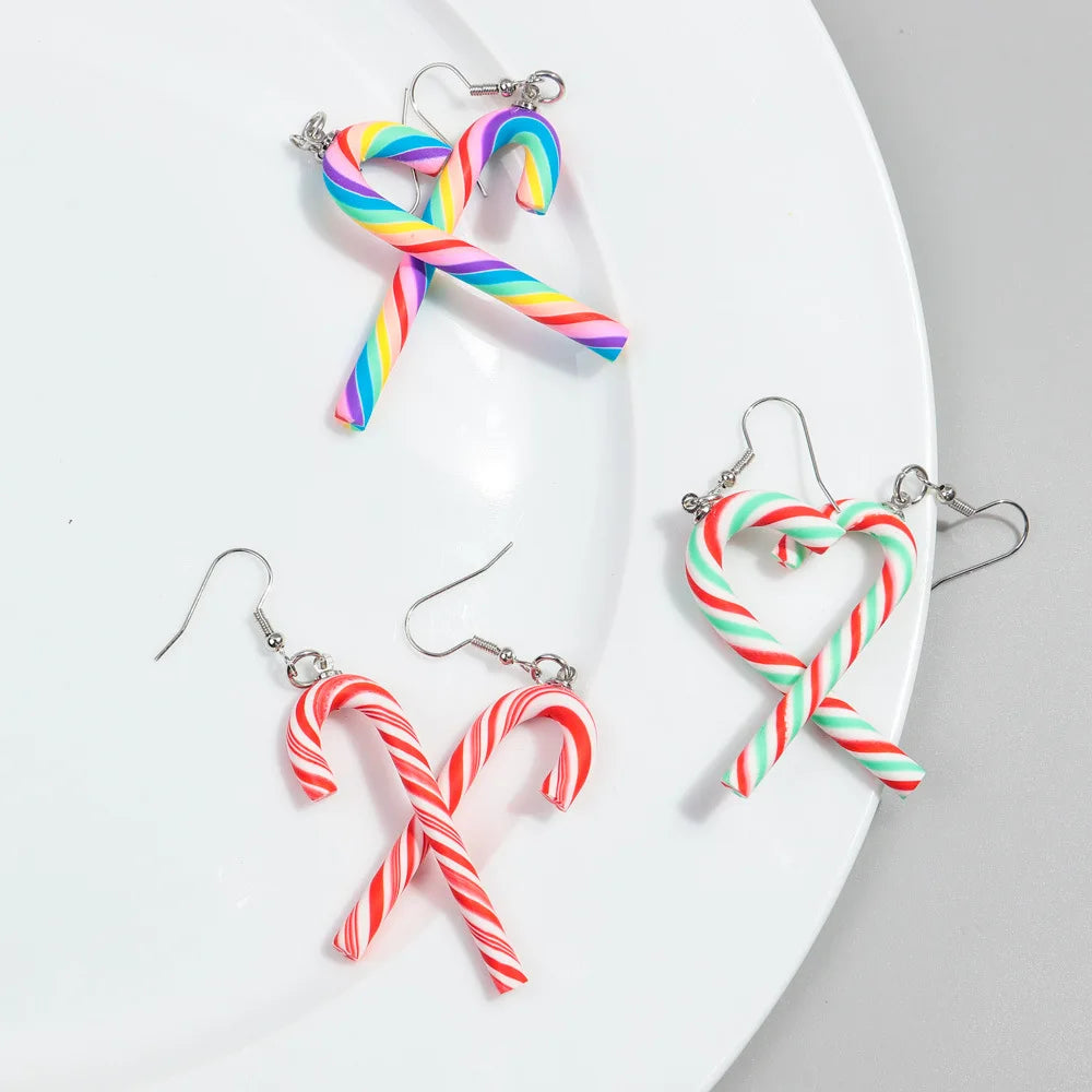 1 Pair Candy Cane Earrings Ladies Girls Christmas Ornaments Accessories Jewelry Gifts