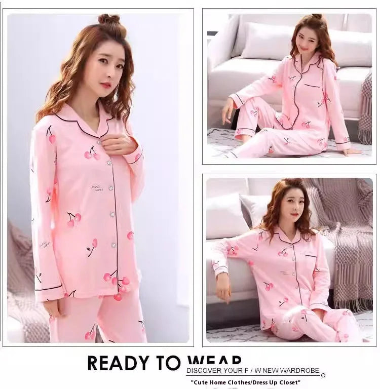 Women's Pajamas Set V-Neck Button down Top and Trousers Sleepwear Homewear Casual Nightwear Loungewear Autumn Winter Two-Piece