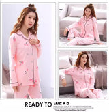 Women's Pajamas Set V-Neck Button down Top and Trousers Sleepwear Homewear Casual Nightwear Loungewear Autumn Winter Two-Piece
