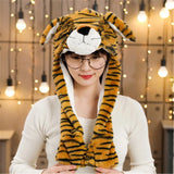Women Girls Soft Warm Moving Jumping Rabbit Pinch Airbag Animals Ear Hat Funny Cap Plush