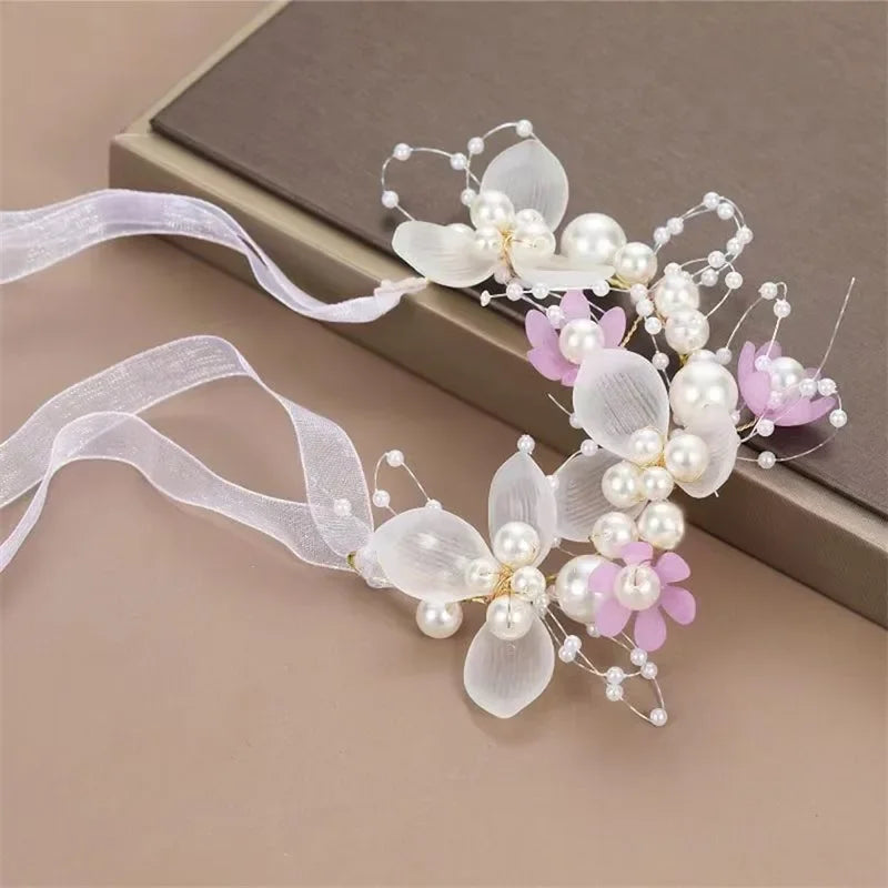 Elegant Girls Headband Lmitated Pearl Hair Headdress Baby Girls Flower Wreath Bride Garland Head Hoop Wedding Headbands Hair