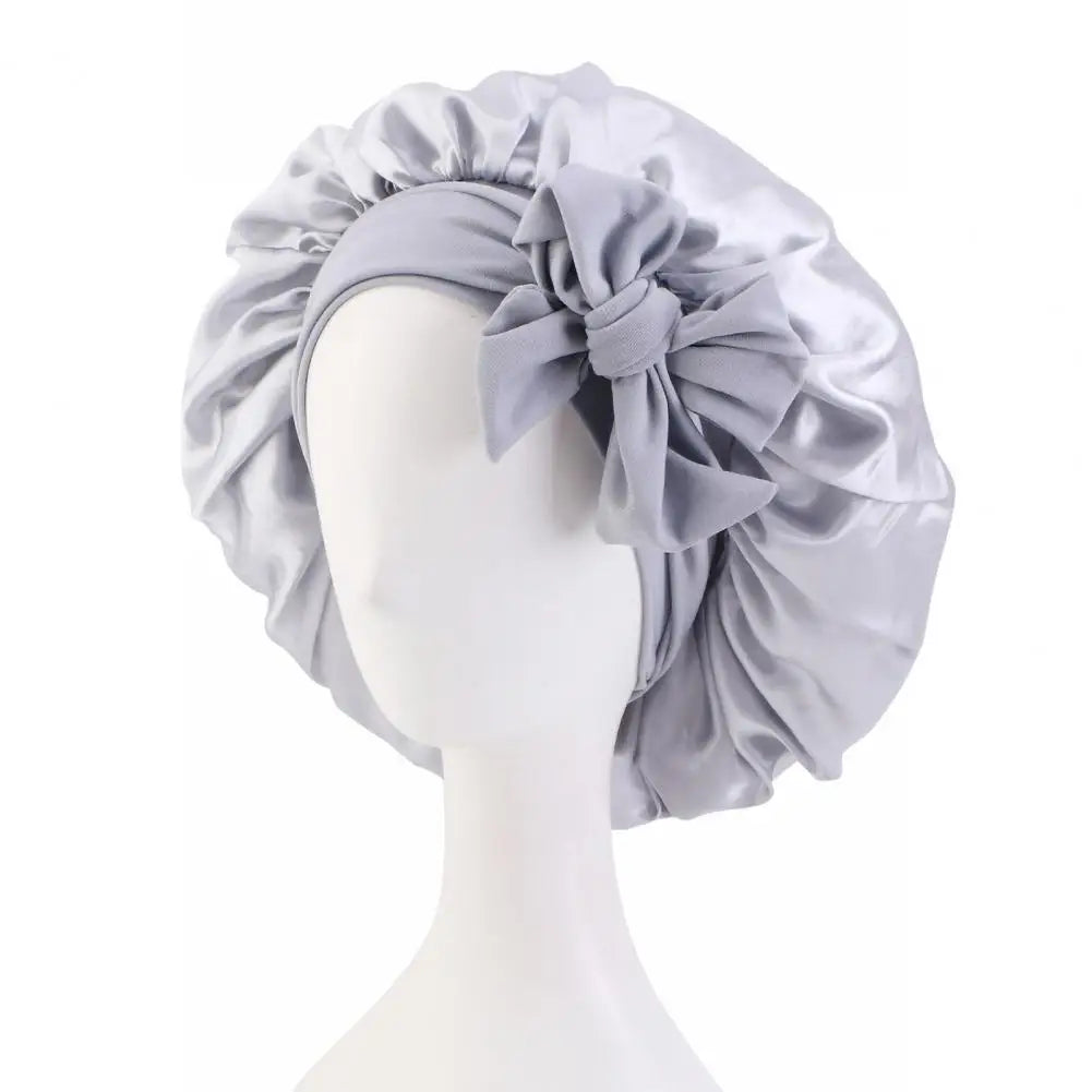 Women Shower Cap Sleeping Satin Bonnet Lace-up Bow Waterproof Women Braids Curly Night Hat Beauty Parlor Cap Salon Hat