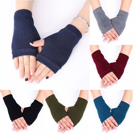 Fingerless Solid Color Gloves Women Mitten Winter Warmer Knitted Sleeve Fine Casual Soft Girls Goth Clothes Punk Gothic Glove