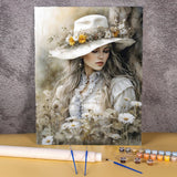 Paint By Numbers Kit For Adults Beginner On Canvas, DIY Acrylic Painting Package For Kids, Flowers Hat Women Picture, Frameless