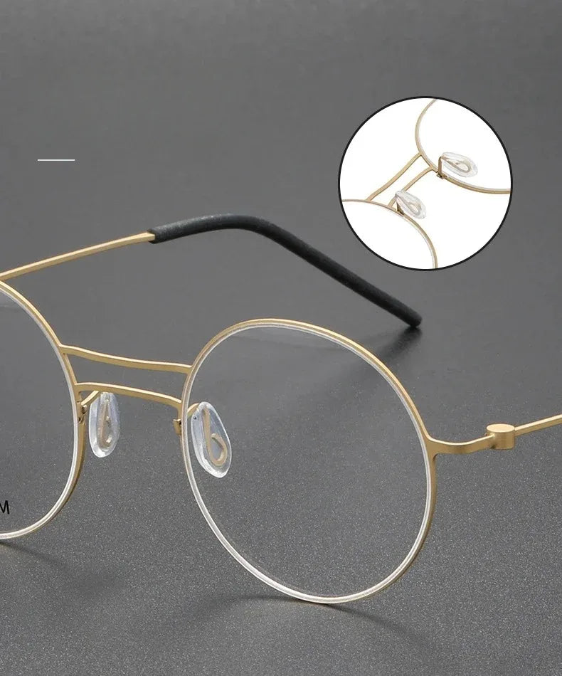 Handmade Round Titanium Glasses Frames 5518 Retro Men Double Beam Round No Screw Eyeglasses Denmark Brand Lightweight Women