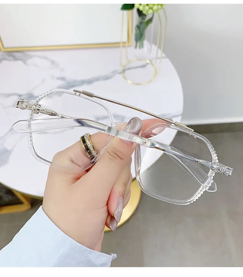 Blue Light Blocking Eye Protection Myopia Eyeglasses Fashion Double Beam Metal Glasses Women Trend Retro Plain Face Eyewear Men