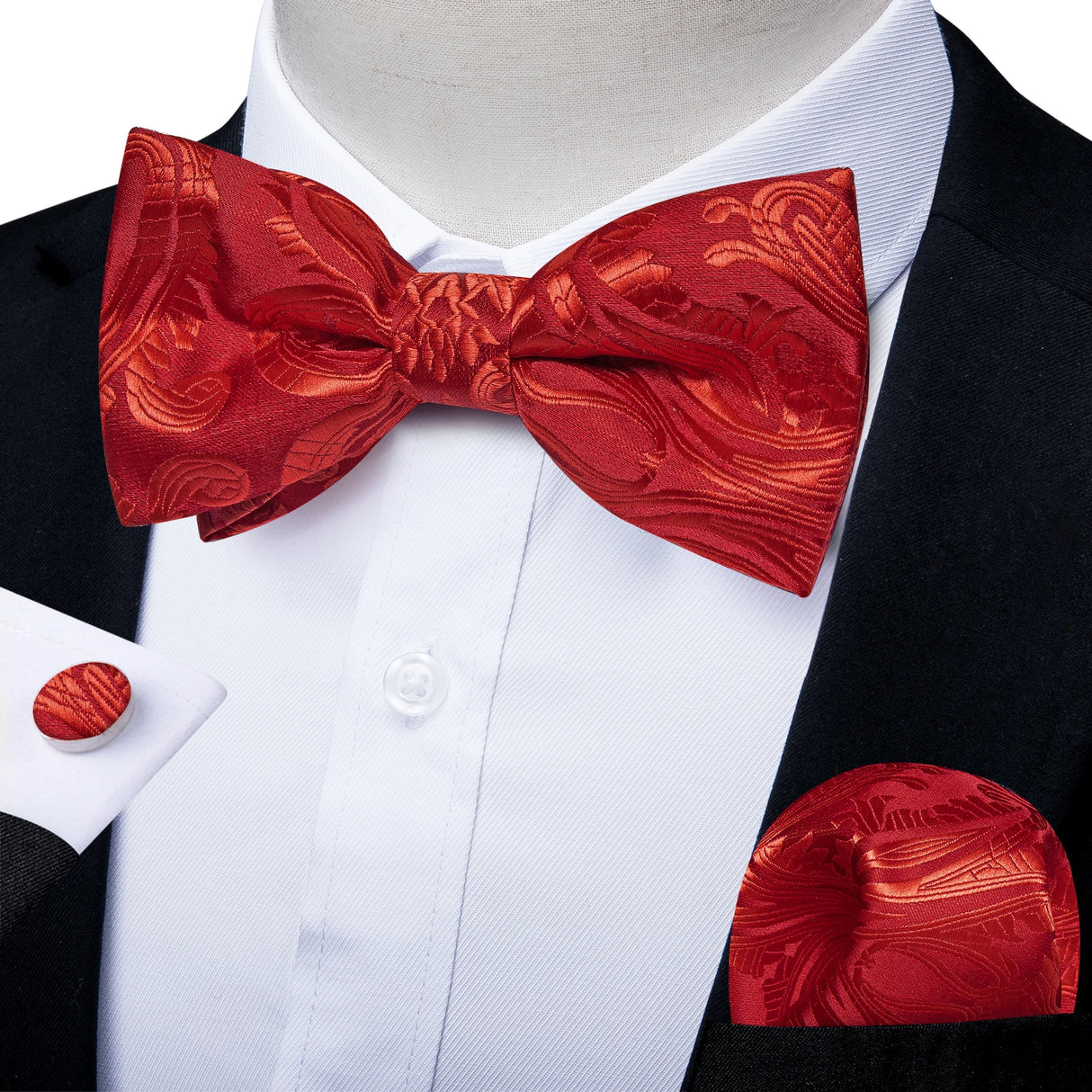 Classic Black Men Bow Ties 100% Silk Bowties Butterfly Pocket Square Cufflinks Set Suit Paisley Gold Pre-Tied Bow Tie DiBanGu