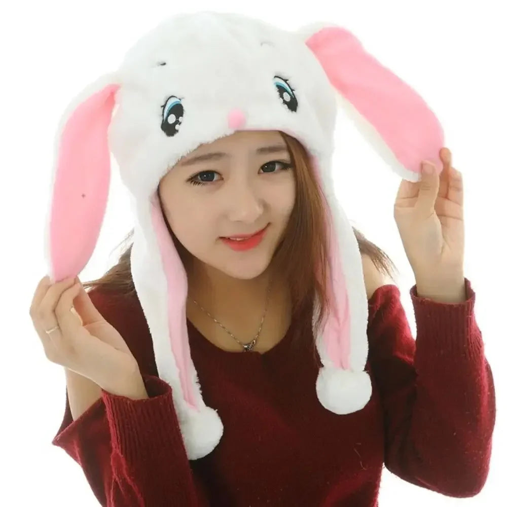 Winter Warmer Plush Soft Moving Ears Hat Animal Hat Headgear Ears Airbag Cap Ear Protection Earmuff Funny Toys Neck Warmer