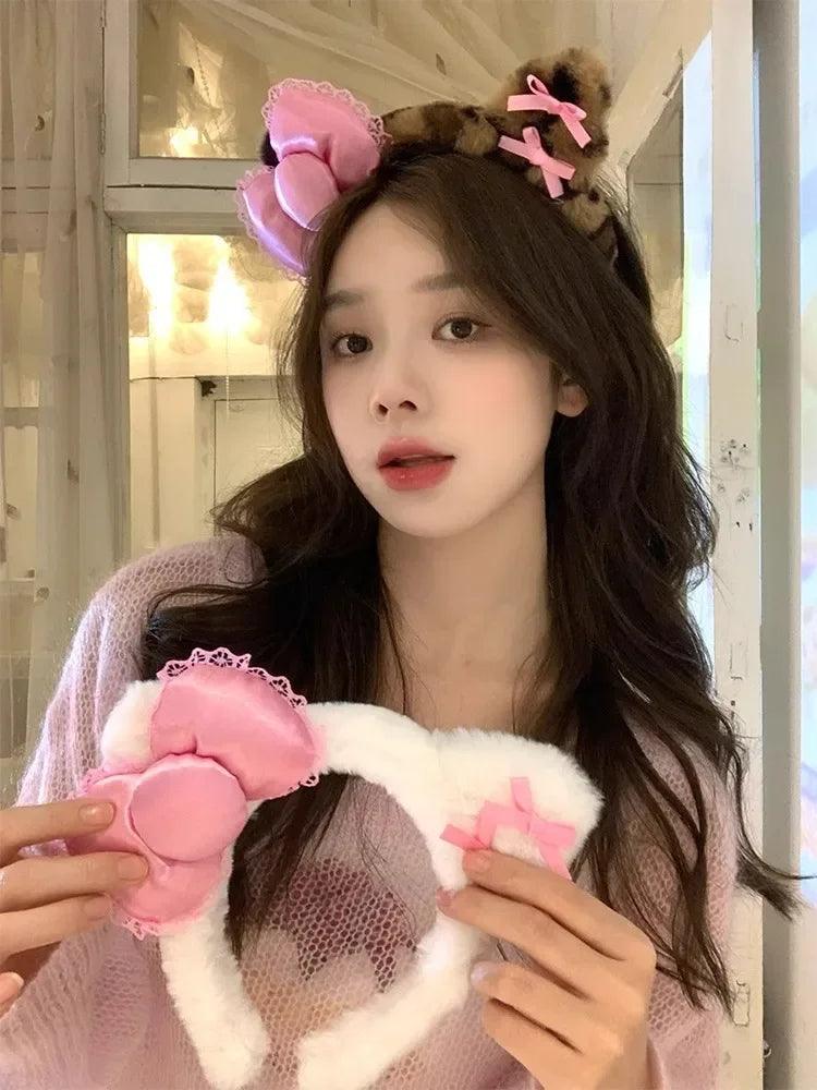 Kawaii Anime Cartoon Fashion Cat Hairband Bow Plush Hair Accessories Decorate Creative Personality Fashion Birthday Gift