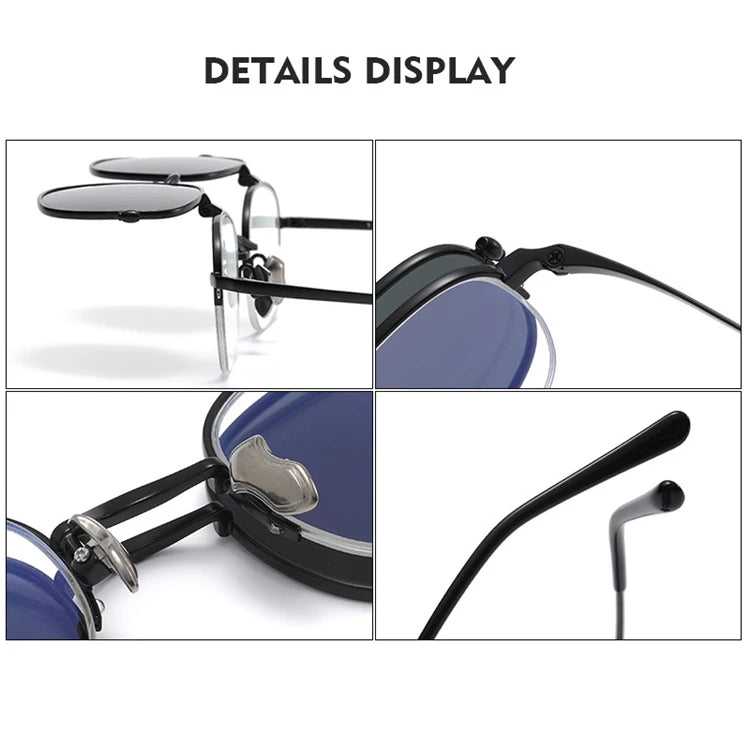 Vintage Titanium Square Glasses Frame with Flip Up Sunglasses Women Brand Designer Eyeglasses Men Trendy Semi Rimless Eyewear