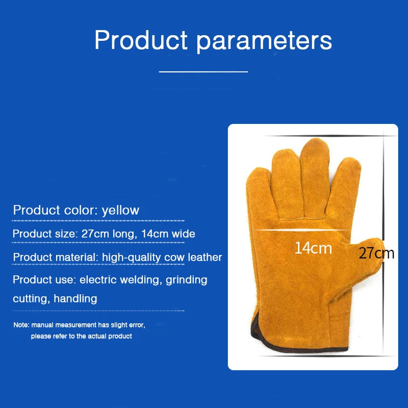 Labor Protection Cowhide Gloves Double-layer Yellow Safety Welding Wear-resistant Gloves Personal Protective Equipment