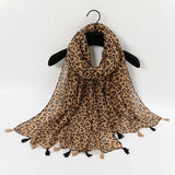 Fashion Printed Leopard Scarf Female Spring Muslim Women Hijab Scarves Tassel Large Size Headband Handkerchief Women's Bandana