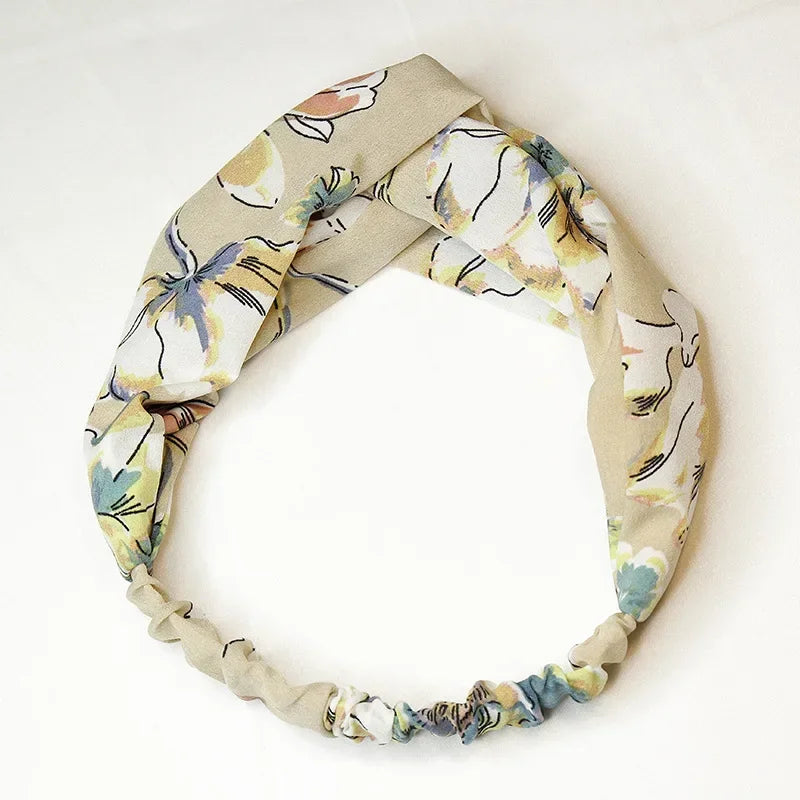Clearance Fresh Colorful Turban Headbands Women Spring Summer Chiffon Headband Head Wrap Wide Lattice Hairband Hair Accessories