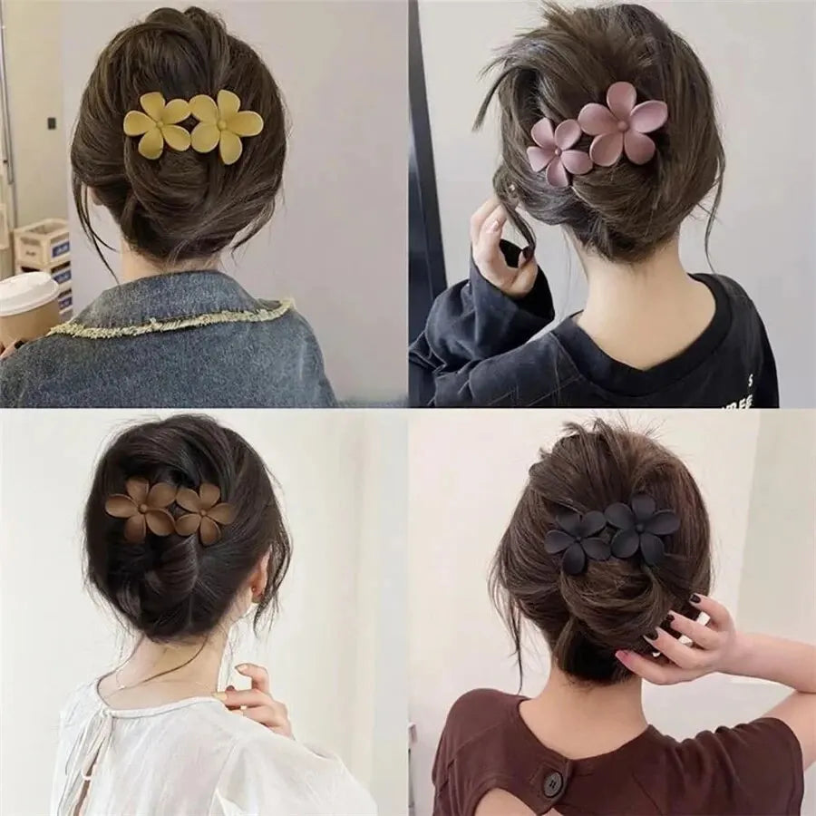 4Pcs Flower Hair Clips Fashion Matte Black Floral Hairpins Hair Claw Clips Non-Slip Hair Clamps Grab Elegant Hair Accessories
