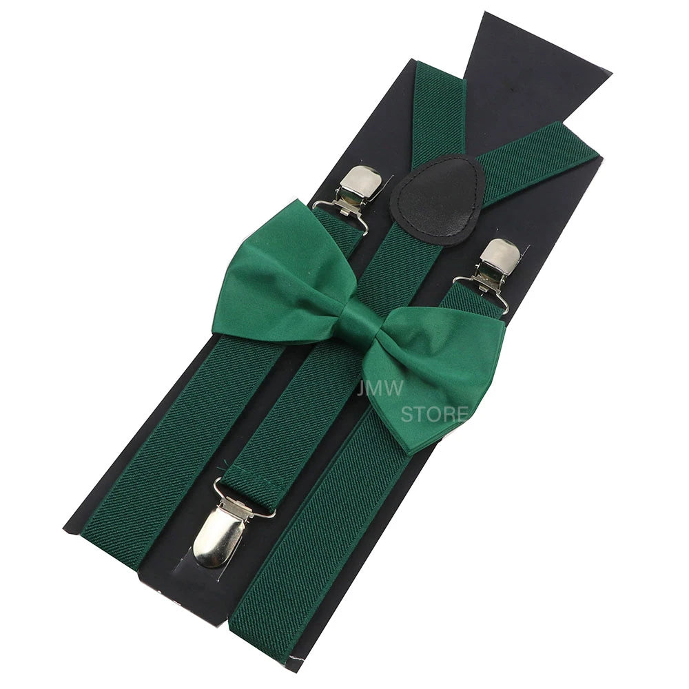 Elastic Leather Suspenders Bowtie Set Braces Men Women Sage Green Adjustable Braces Straps For Wedding Y-Back Shirt Accessories