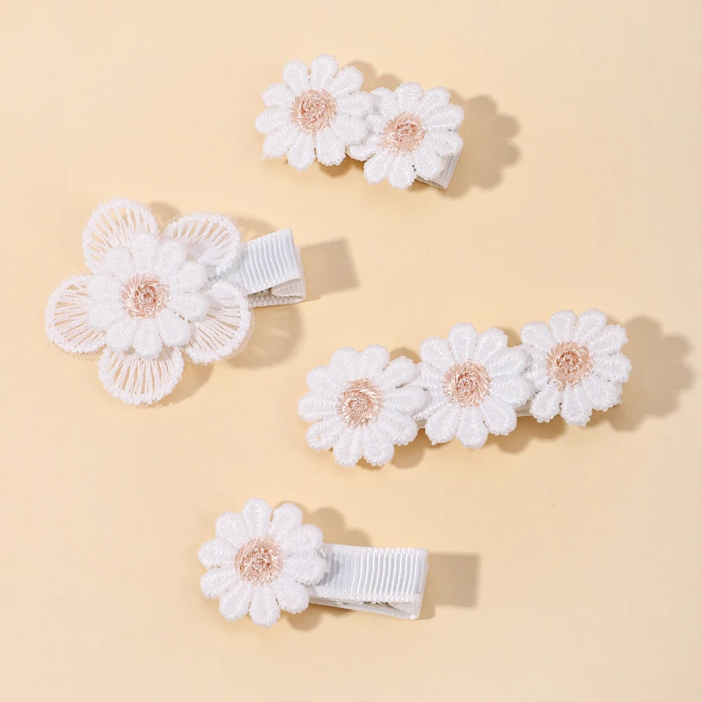 1pcs Ins Daisy Flower Hair Clips Baby Girl Hairpins for Kids Lace White Barette Princess Hooks Infant Accessories Korean