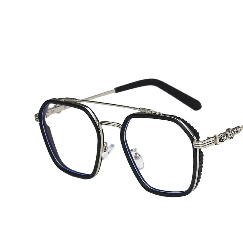 Blue Light Blocking Eye Protection Myopia Eyeglasses Fashion Double Beam Metal Glasses Women Trend Retro Plain Face Eyewear Men