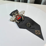 British Style Rhinestone Pearl Bee Tie Fabric Bowties Ties Clothing Short Necktie Shirt Collar for Men and Women Accessories
