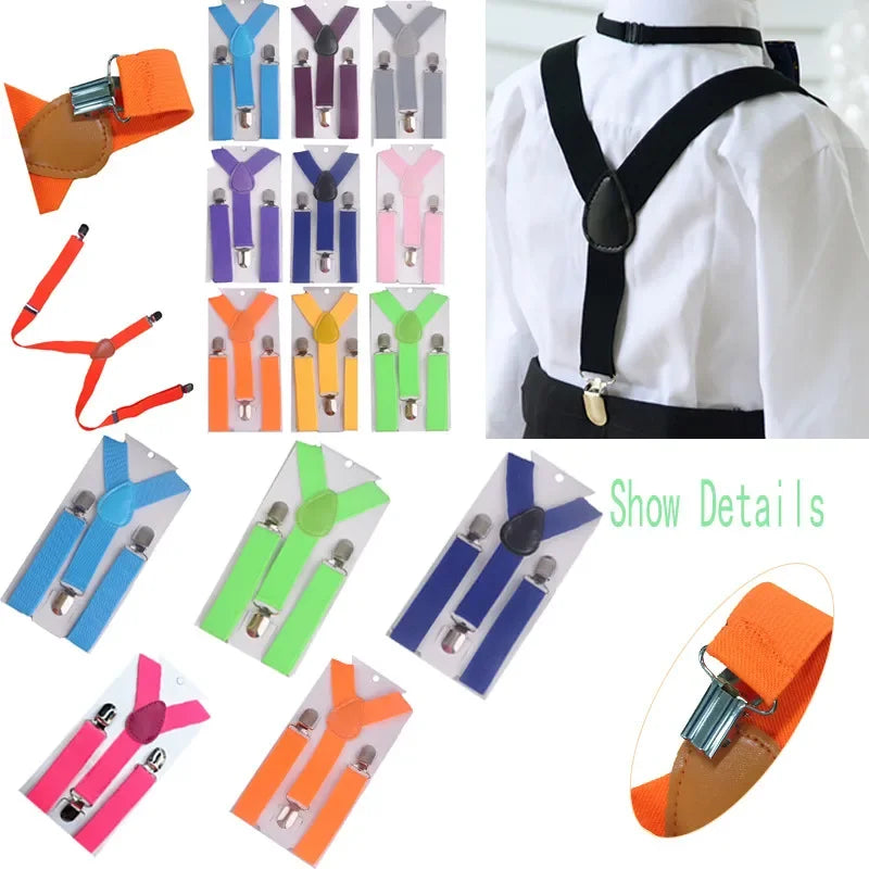 Fashion 3PCS School Boys girls Children Kids brace elastic Suspenders for shirt suspensorio Tie Bowties butterfly  Set TR0001