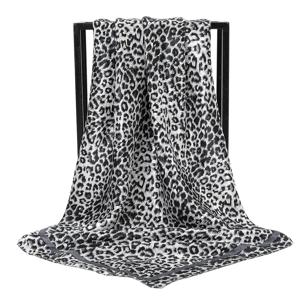 BOHOWAII Fashion Leopard Scarf Hijab Shawl Silk Feeling Hair Ties Satin Square Turbans Cheetah Animal Print Head Wrap Scarves