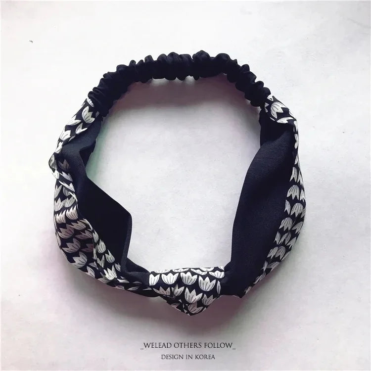 Clearance Fresh Colorful Turban Headbands Women Spring Summer Chiffon Headband Head Wrap Wide Lattice Hairband Hair Accessories