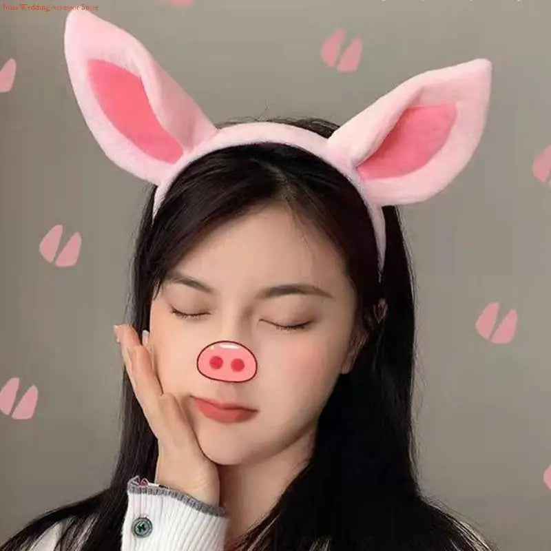 G92D Simple Sweet Hair Accessories Women Students Washing Face Hairband Little Pig Ears Headbands Plush Cartoon Hair Hoop