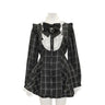 Japanese Style Gothic Y2k Lolita Plaid Rhinestone Bow Dress Shorts Set Sweet Women Puff Short Sleeve Button Shirt Party Dresses