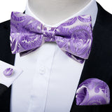 Classic Black Men Bow Ties 100% Silk Bowties Butterfly Pocket Square Cufflinks Set Suit Paisley Gold Pre-Tied Bow Tie DiBanGu