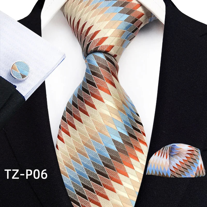 Orange Novelty Ties For Men Plaid Flower Design Silk Wedding Necktie For Men Hanky Cufflinks Gifts Business Party Suit Bow Tie