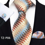 Orange Novelty Ties For Men Plaid Flower Design Silk Wedding Necktie For Men Hanky Cufflinks Gifts Business Party Suit Bow Tie