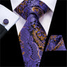 Hi-Tie Purple Solid Paisley Silk Wedding Tie for Men Novelty Design Handky cufflink Gift Men Tie Set Party Business Dropshipping