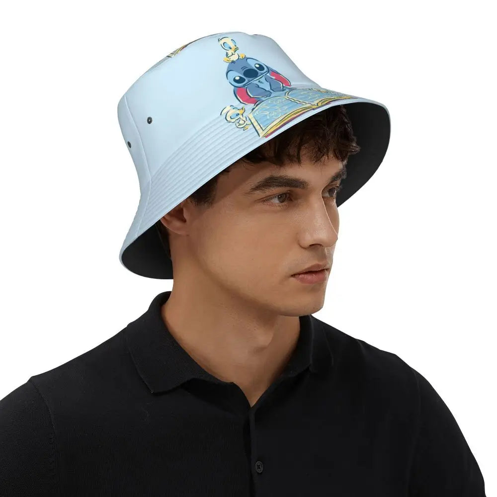 Unisex Kawaii Bucket Hats Funny Stitch Cartoon Accessories Bob Hat For Beach Headwear Lightweight
