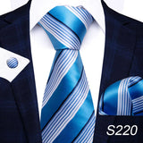 Brand Fashion 8 cm Tie For Men Woven Festive Present Tie Handkerchief Cufflink Set Necktie Shirt Accessories Red Striped