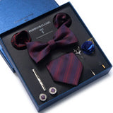 Brand Newest Design Silk Tie Set Handkerchief Pocket Squares Cufflink Bow Tie Clip Necktie Set Bussiness Wedding Suit Gift Box