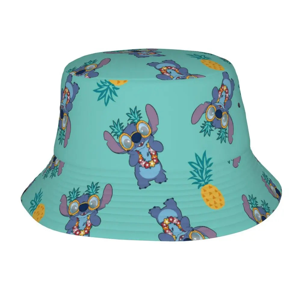 Unisex Kawaii Bucket Hats Funny Stitch Cartoon Accessories Bob Hat For Beach Headwear Lightweight