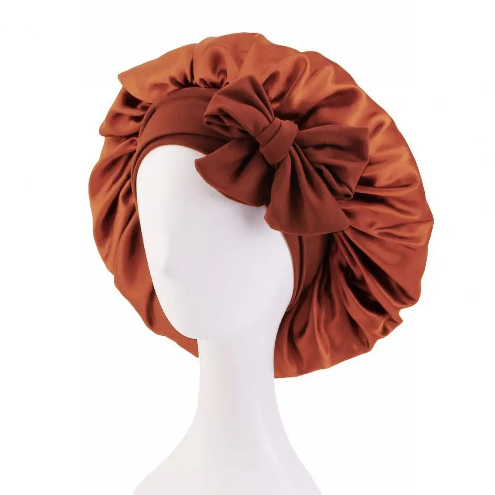 Women Shower Cap Sleeping Satin Bonnet Lace-up Bow Waterproof Women Braids Curly Night Hat Beauty Parlor Cap Salon Hat