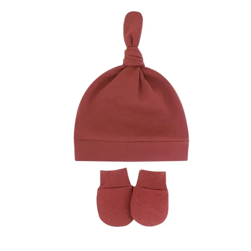 Newborn Baby Hat with Gloves Autumn Winter Warm Cotton Kids Beanies Stuff Children Accessories Infant Nightcap 0-6 Months Babies