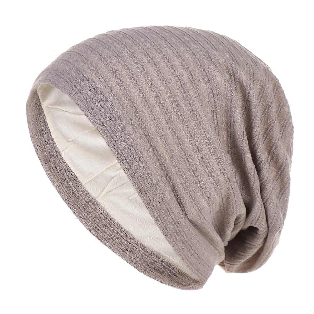 Unisex Men Women Beanie Cotton Night Sleep Cap Bonnet Chemo Hat Headwear Turban Baggy Hair Care Nightcap Pullover Hat Solid Colo