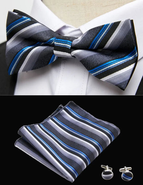 HUISHI Classic Blue Bowties For Men  Paisley Floral Bow Tie Pocket Square Cufflinks Suit Set Wedding Party Plaid Solid Butterfly