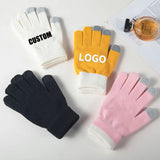 Custom LOGO Printing Pattern Gloves Full Finger Touch Screen Knit Mittens Wool Gloves Men Women Autumn Winter Fleece Warm Gloves