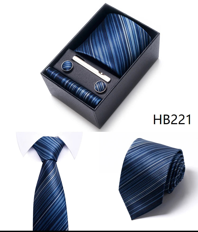 65 Colors Fashion Tie Handkerchief Set Tie Clip Necktie Box Man's Shirt Dark Red  Accessories Men Wedding Holiday  Gift