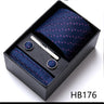 Brand Wholesale Tie Pocket Squares Cufflink Set Necktie Blue Striped Man Wedding Accessories Fit Workplace Holiday Gift Box